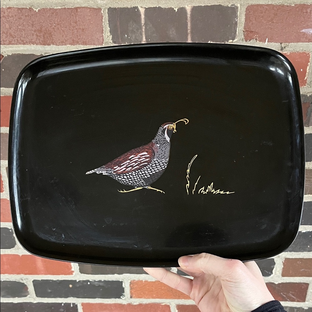 Couroc Black Tray with Bird Design